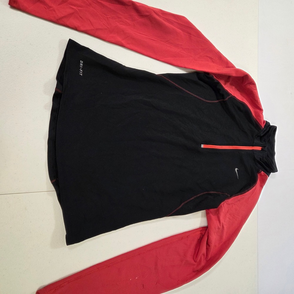 Nike Dri-FIT Running Quarter Zip Pullover Black Red Mock Neck Small